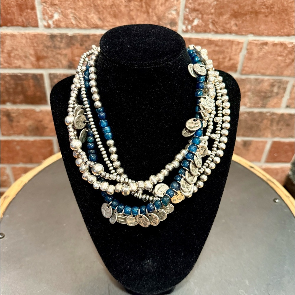 Gorgeous UNOde50 Silver and Blue Beaded Choker Necklace